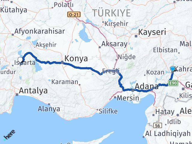 Kahramanmaraş Eğirdir Isparta Arası Kaç Km - Yol Haritası