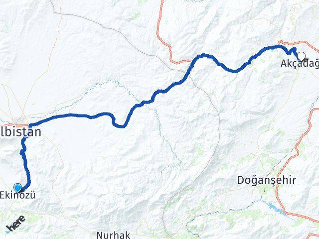 Kahramanmaraş Ekinözü Akçadağ Malatya Arası Kaç Km - Yol Haritası