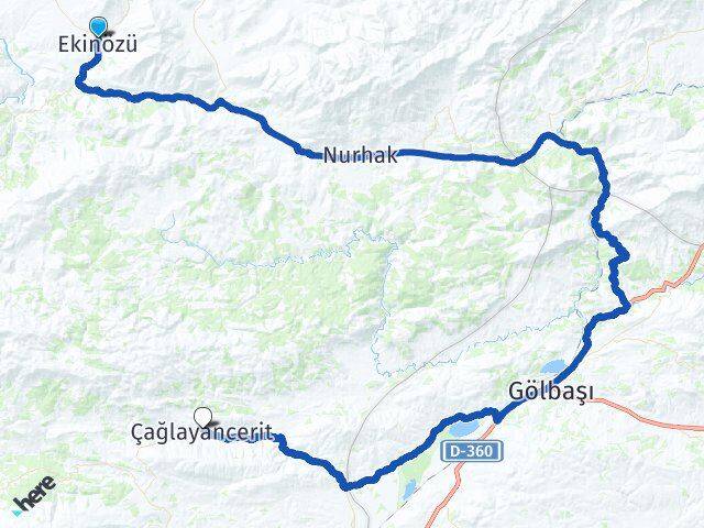 Kahramanmaraş Ekinözü Çağlayancerit Arası Kaç Km - Yol Haritası