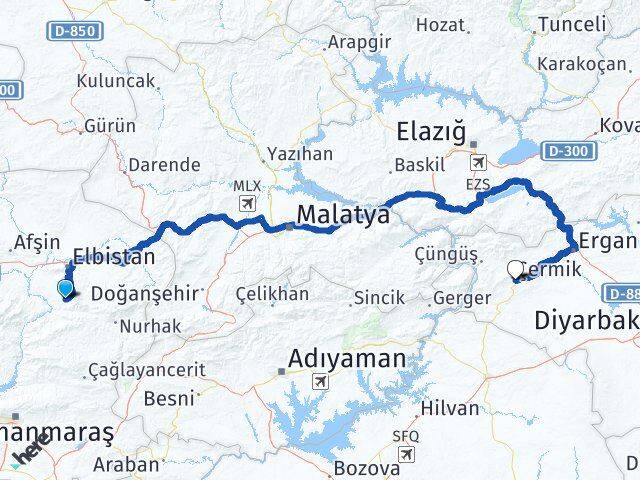 Kahramanmaraş Ekinözü Çermik Diyarbakır Arası Kaç Km - Yol Haritası