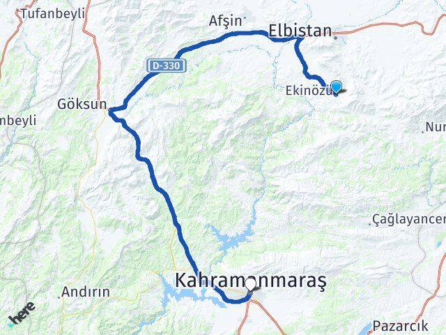 Kahramanmaraş Ekinözü Dulkadiroğlu Arası Kaç Km - Yol Haritası