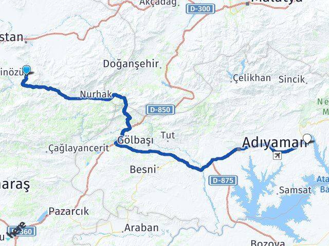 Kahramanmaraş Ekinözü Kahta Adıyaman Arası Kaç Km - Yol Haritası