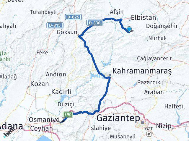 Kahramanmaraş Ekinözü Osmaniye Arası Kaç Km - Yol Haritası