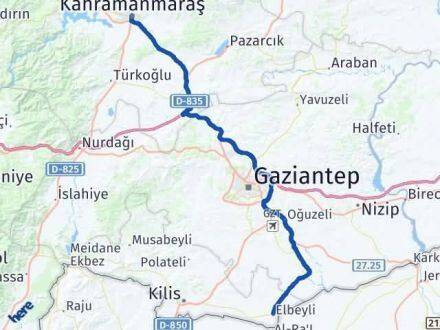 Kahramanmaraş Elbeyli Kilis Arası Kaç Km - Yol Haritası