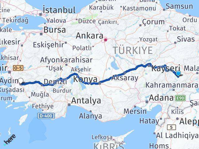 Kahramanmaraş Elbistan Aydın Arası Kaç Km - Yol Haritası