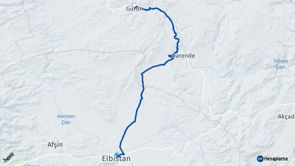 Kahramanmaraş Elbistan Gürün Sivas Arası Kaç Km - Yol Haritası