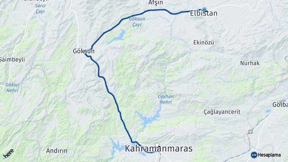 Kahramanmaraş Elbistan Onikişubat Arası Kaç Km - Yol Haritası