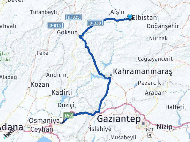 Kahramanmaraş Elbistan Osmaniye Arası Kaç Km - Yol Haritası