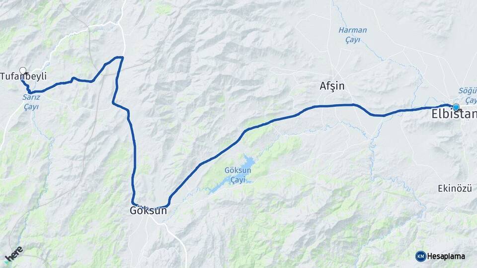 Kahramanmaraş Elbistan Tufanbeyli Adana Arası Kaç Km - Yol Haritası