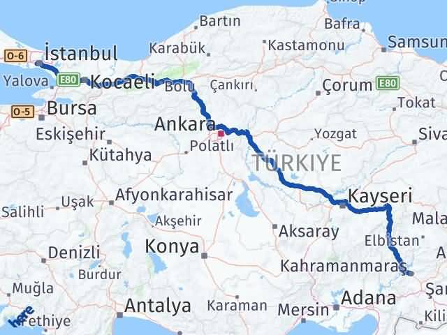 Kahramanmaraş Eyüpsultan İstanbul Arası Kaç Km - Yol Haritası