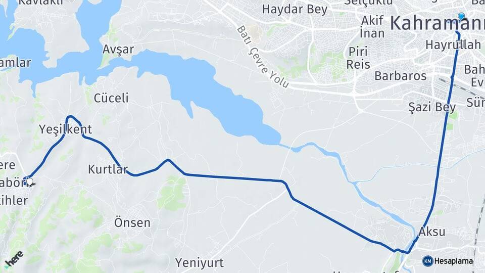 Kahramanmaraş Fatmalı Onikişubat Arası Kaç Km - Yol Haritası