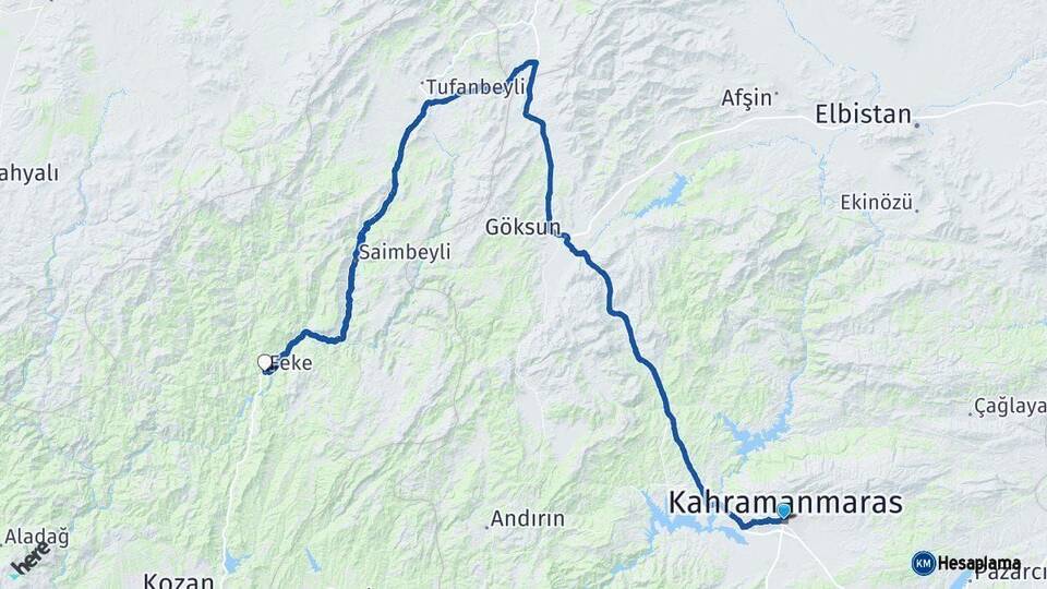 Kahramanmaraş Feke Adana Arası Kaç Km - Yol Haritası