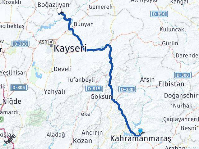 Kahramanmaraş Felahiye Kayseri Arası Kaç Km - Yol Haritası