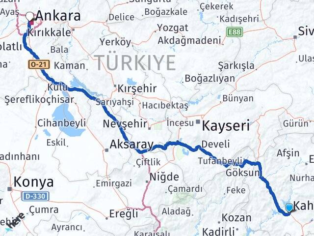 Kahramanmaraş Gazi Üniversitesi Arası Kaç Km - Yol Haritası