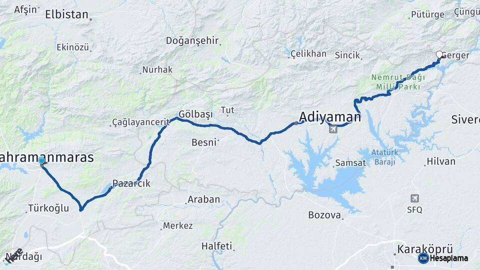Kahramanmaraş Gerger Adıyaman Arası Kaç Km - Yol Haritası