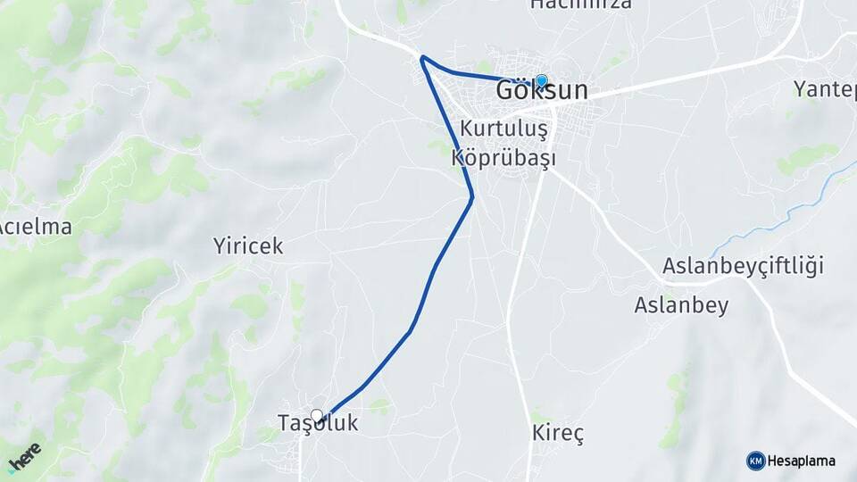 Kahramanmaraş Göksun Taşoluk Göksun Arası Kaç Km - Yol Haritası