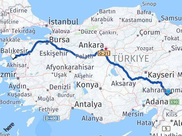 Kahramanmaraş Gömeç Balıkesir Arası Kaç Km - Yol Haritası