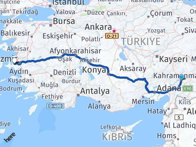 Kahramanmaraş Güzelbahçe İzmir Arası Kaç Km - Yol Haritası