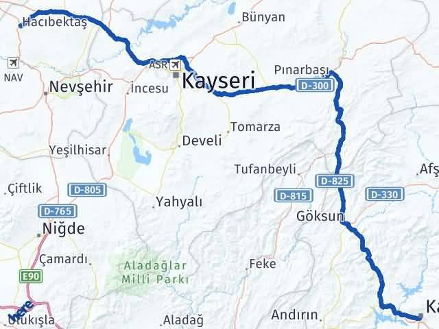Kahramanmaraş Hacıbektaş Nevşehir Arası Kaç Km - Yol Haritası
