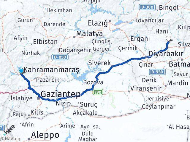 Kahramanmaraş Hazro Diyarbakır Arası Kaç Km - Yol Haritası