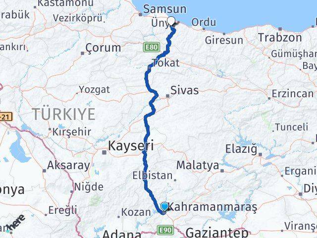 Kahramanmaraş İkizce Ordu Arası Kaç Km - Yol Haritası