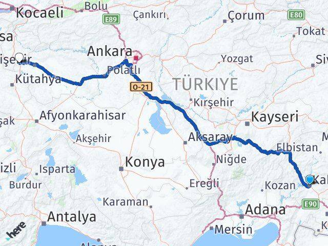 Kahramanmaraş İnönü Eskişehir Arası Kaç Km - Yol Haritası