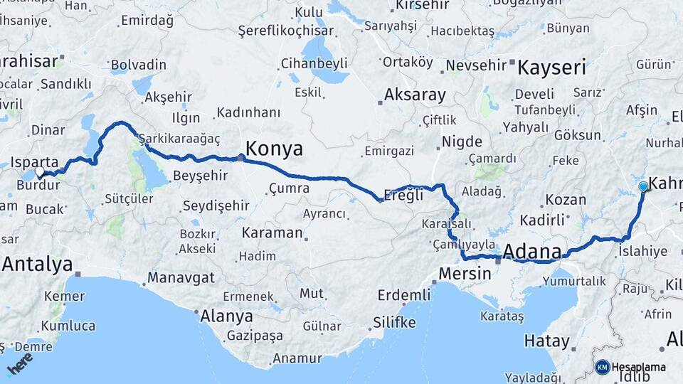 Kahramanmaraş Kafkas Üniversitesi Arası Kaç Km - Yol Haritası