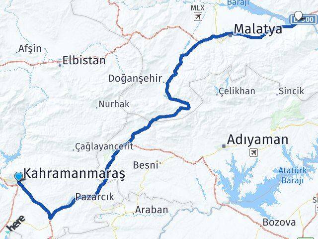 Kahramanmaraş Kale Malatya Arası Kaç Km - Yol Haritası