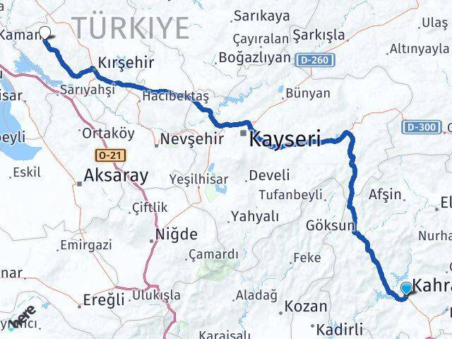 Kahramanmaraş Kaman Kırşehir Arası Kaç Km - Yol Haritası