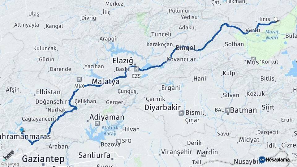 Kahramanmaraş Karaçoban Erzurum Arası Kaç Km - Yol Haritası