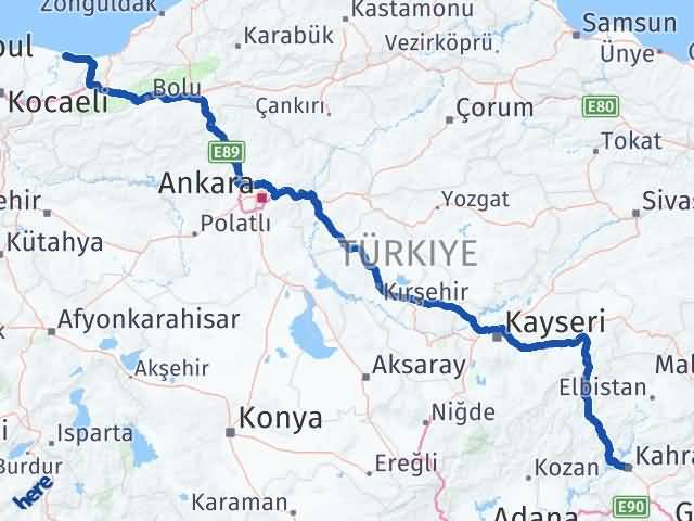 Kahramanmaraş Karasu Sakarya Arası Kaç Km - Yol Haritası