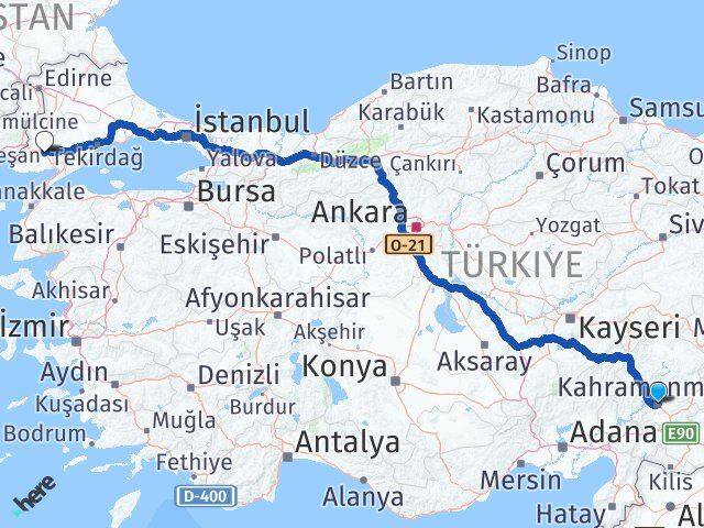 Kahramanmaraş Keşan Edirne Arası Kaç Km - Yol Haritası