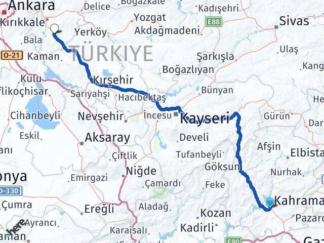 Kahramanmaraş Keskin Kırıkkale Arası Kaç Km - Yol Haritası