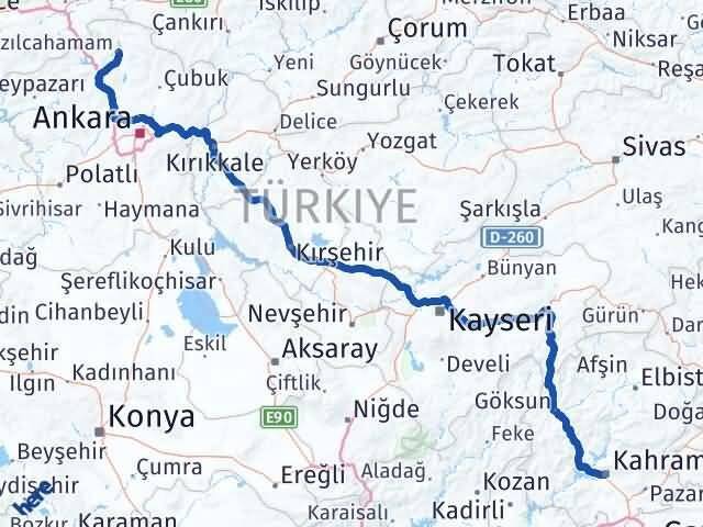 Kahramanmaraş Kızılcahamam Ankara Arası Kaç Km - Yol Haritası