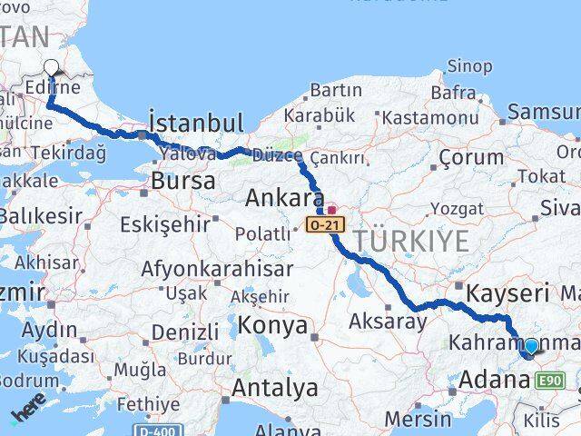 Kahramanmaraş Kofçaz Kırklareli Arası Kaç Km - Yol Haritası