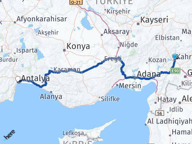 Kahramanmaraş Konyaaltı Antalya Arası Kaç Km - Yol Haritası
