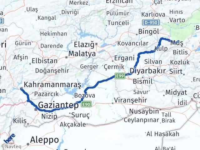 Kahramanmaraş Korkut Muş Arası Kaç Km - Yol Haritası