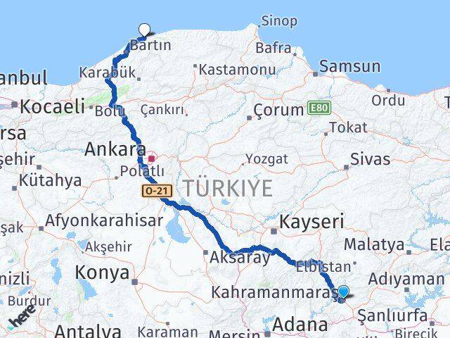 Kahramanmaraş Kurucaşile Bartın Arası Kaç Km - Yol Haritası