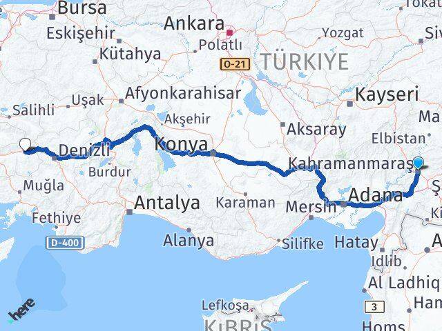 Kahramanmaraş Kuyucak Aydın Arası Kaç Km - Yol Haritası
