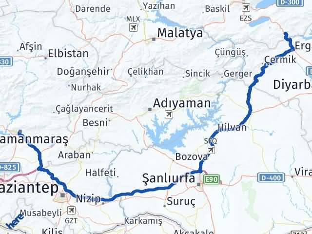 Kahramanmaraş Maden Elazığ Arası Kaç Km - Yol Haritası