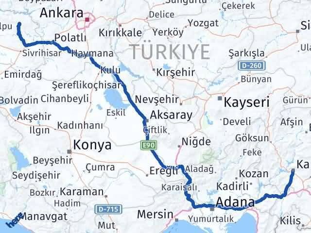 Kahramanmaraş Mihalıççık Eskişehir Arası Kaç Km - Yol Haritası