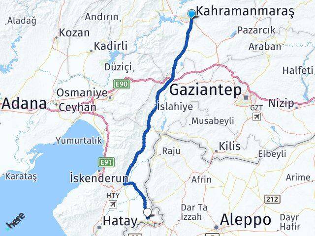 Kahramanmaraş Mustafa Kemal Üniversitesi Arası Kaç Km - Yol Haritası