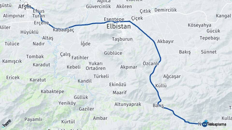 Kahramanmaraş Nurhak Afşin Arası Kaç Km - Yol Haritası