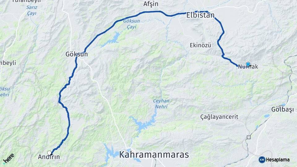 Kahramanmaraş Nurhak Andırın Arası Kaç Km - Yol Haritası