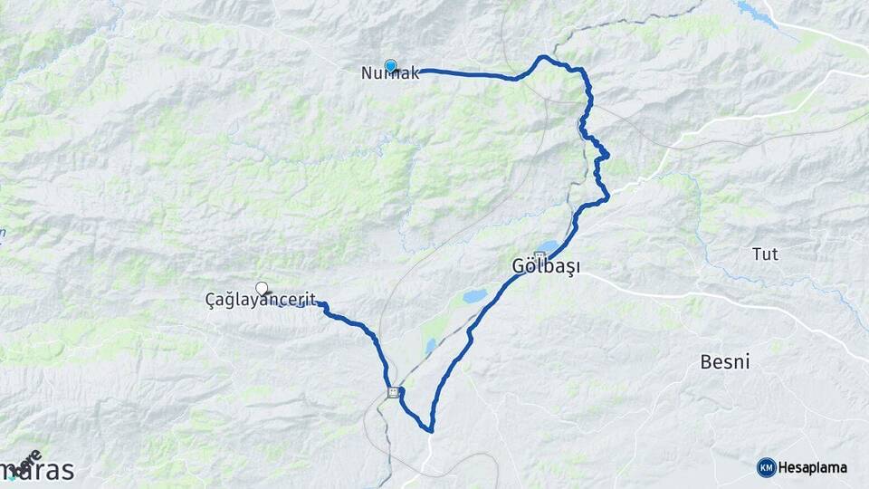 Kahramanmaraş Nurhak Çağlayancerit Arası Kaç Km - Yol Haritası
