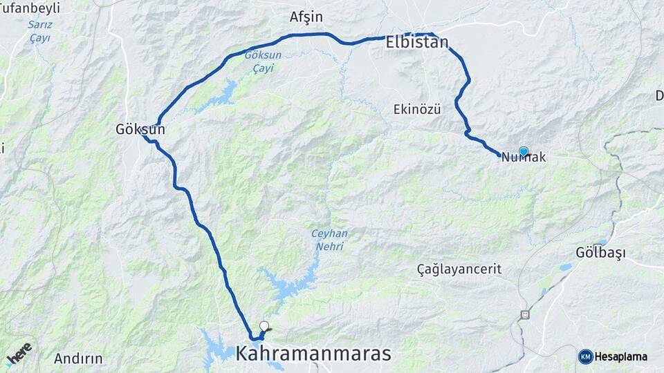 Kahramanmaraş Nurhak Dulkadiroğlu Arası Kaç Km - Yol Haritası