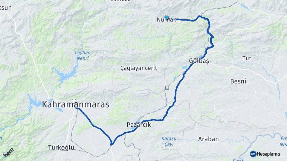 Kahramanmaraş Nurhak Onikişubat Arası Kaç Km - Yol Haritası