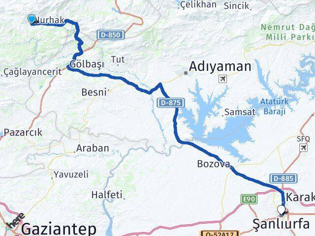 Kahramanmaraş Nurhak Şanlıurfa Arası Kaç Km - Yol Haritası