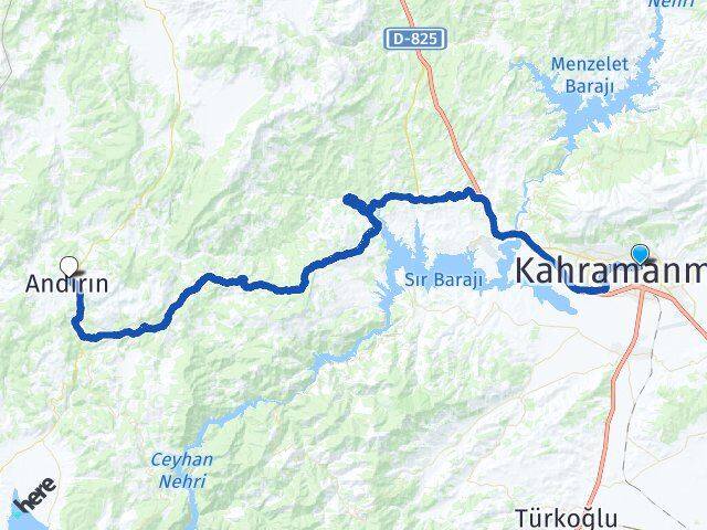 Kahramanmaraş Onikişubat Andırın Arası Kaç Km - Yol Haritası