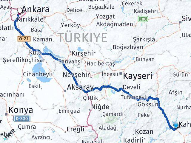 Kahramanmaraş Onikişubat Ankara Arası Kaç Km - Yol Haritası